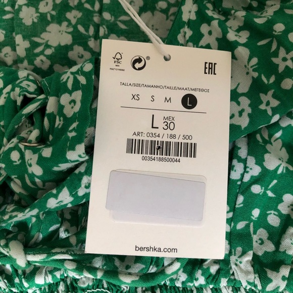 NWT! Bershka Floral Green & White Dress L - Picture 6 of 7